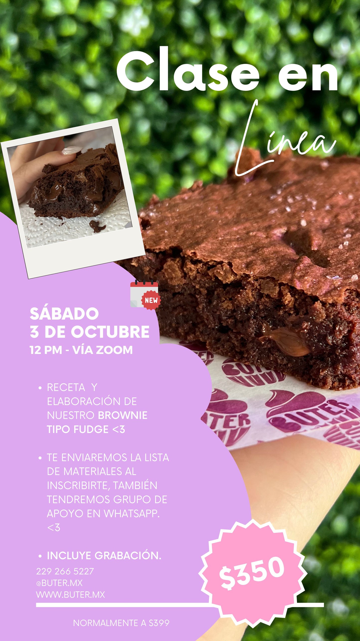 CLASE DE BROWNIE EN LÍNEA (Bundle: incluye clase pre-grabada igual!)